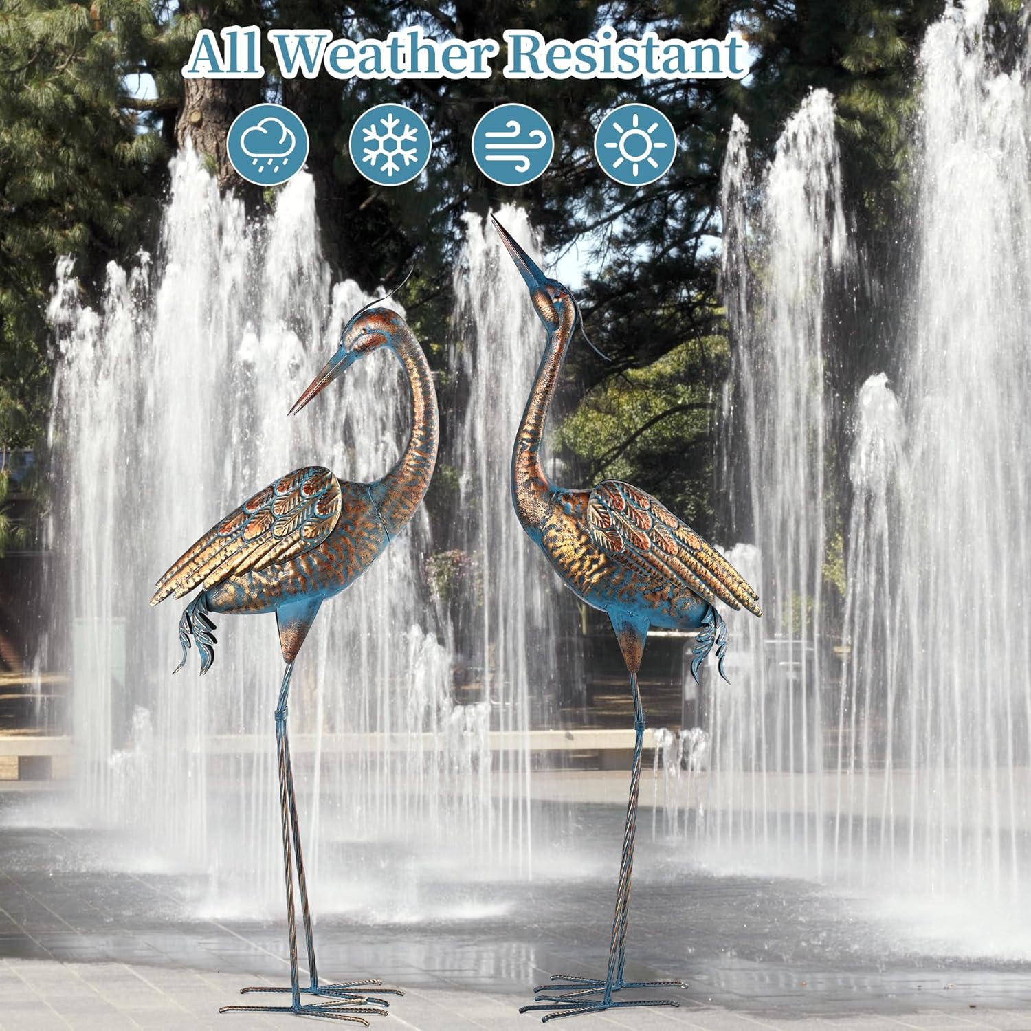 Garden Crane Statues Blue Heron Metal Yard Art Outdoor Decoration,Large Sculptures for Lawn Patio Porch,39-44 inch,Set of 2
