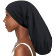 thumbnail image 1 of Gorros para dormir con forro de satén para trenzas, negros, rastas, cabello rizado natural, ajustables, 1 of 4