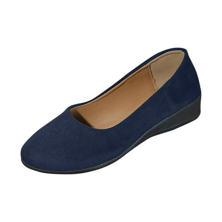 hopeusnice Clearance Women s Suede Leather Wedge Heel Flats Slip On Ballerina Shoes Comfortable Low Heel Work Wedding Party Dressy Office Shoes Blue 39
