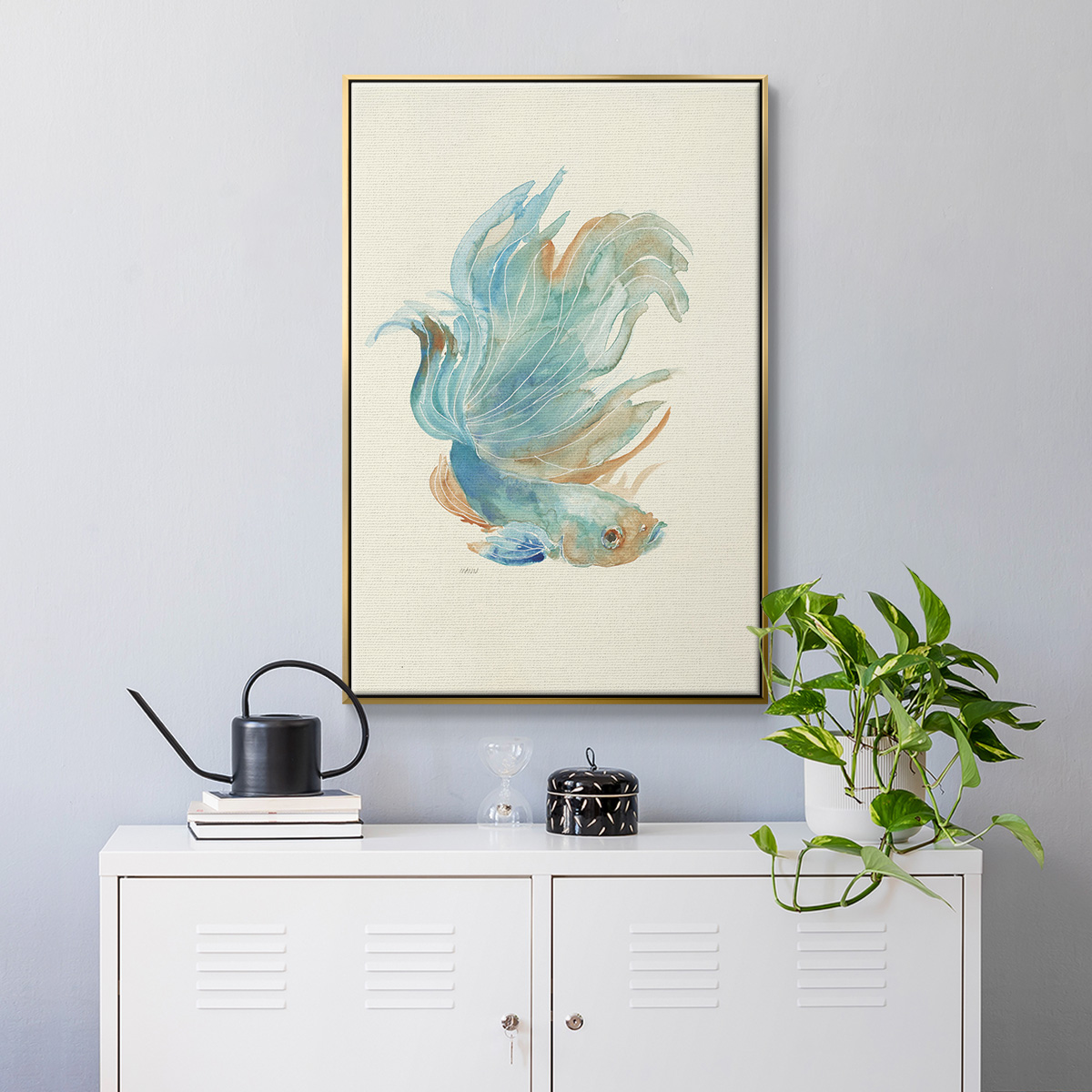 Betta I Framed Premium Gallery Wrapped Canvas - Ready to Hang - 27 x 41 - Gold Floating Frame