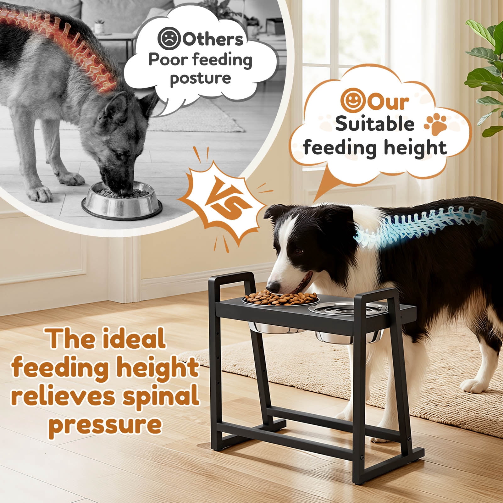 Enogets Elevated Dog Feeder with Stainless Steel Bowls, Adjustable 4-Level Height for Large Dogs, Easy-Clean Stand