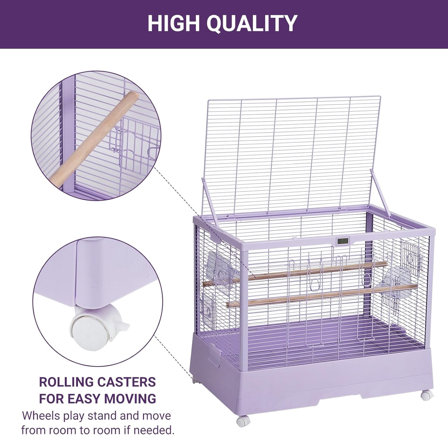Extra Large Bird Cage,Metal Pet Cage with Detachable Stand for Many Bird Species