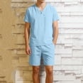 thumbnail image 3 of ZUKMRJPC Mens Short Sets 2 Piece Outfits V Neck Button Up T-Shirts and Shorts Solid Color Casual Lightweight Summer Tracksuit Sets, 3 of 7