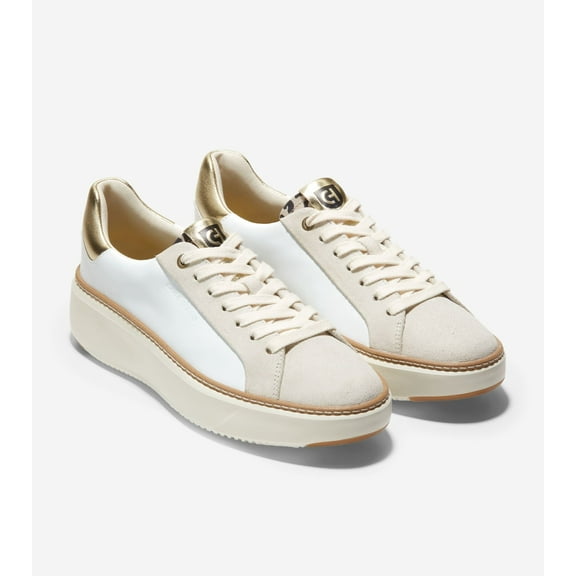 Cole Haan Women's GrandPrรธ Topspin Sneaker Optic White-Gold-Leopard W22754