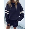 thumbnail image 3 of Women 2 Piece Outfits Sweatsuit Casual Long Sleeve Pullover and Shorts Sets Travel Tracksuit Navy Blue M, 3 of 4