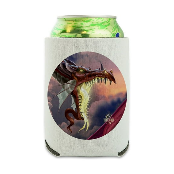 Fantasy Fire Breathing Dragon Flame On Can Cooler - Drink Sleeve Hugger Collapsible Insulator - Beverage Insulated Holder