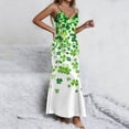 thumbnail image 6 of Women's St. Patrick's Day Maxi Dress Clover Leaf Printed Spaghetti Strap V Neck Backless Long Dress Side Split Shamrock Festive Party Apparel, 6 of 8