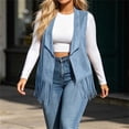 thumbnail image 6 of IUYRTFE Women's Western Fringe Sleeveless Vest Open Front Suede Cardigan with Long Fringe Trim, 6 of 9