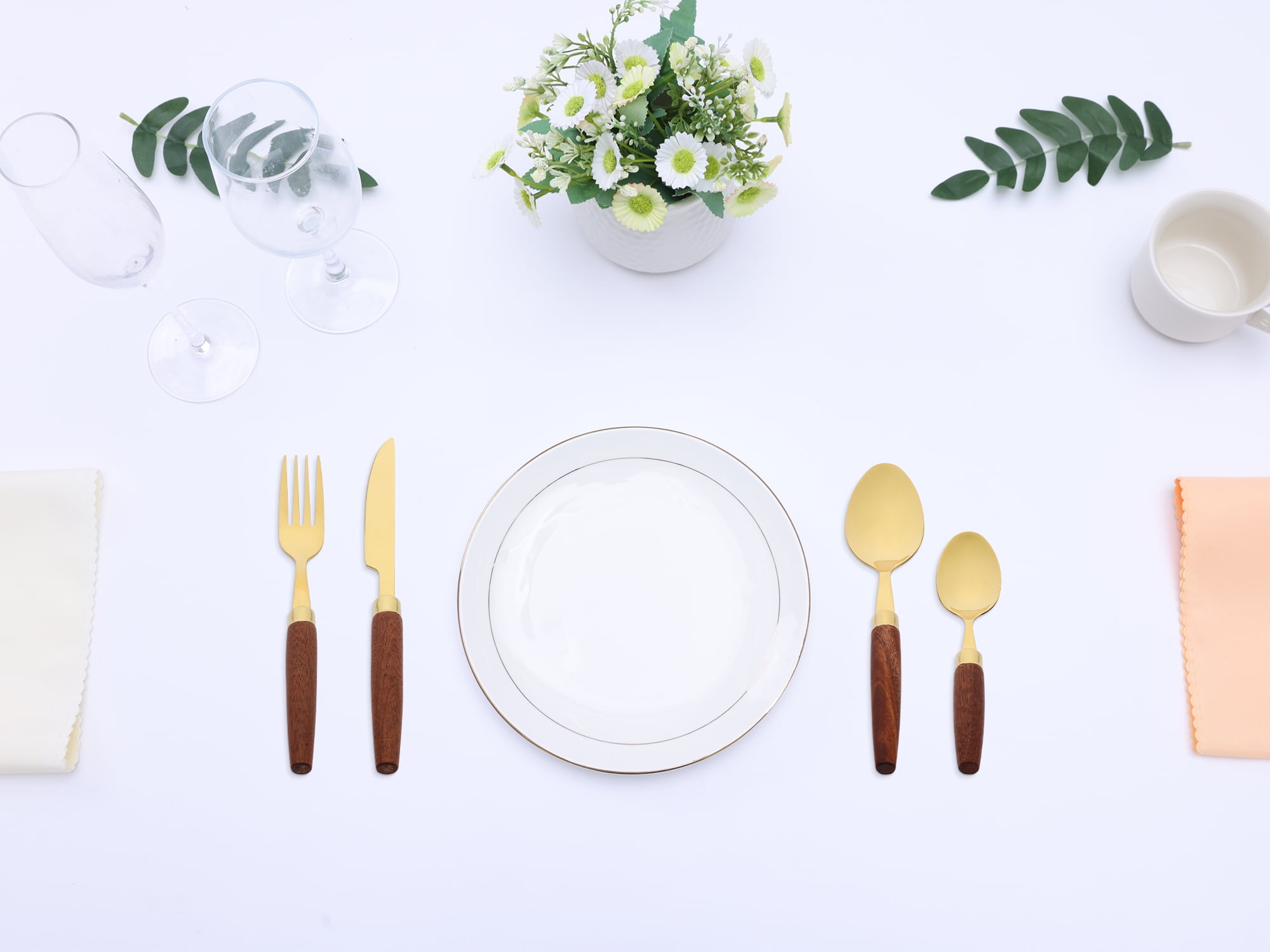 Unique Bargains Flatware Set Stainless Steel Silverware Gold 4 Pcs