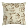 thumbnail image 1 of Cookie Throw Pillow Cushion Cover, Chocolate Crumbs Lollipops Pieces of Cake Birthday Ice Cream Cone Sketch, Decorative Square Accent Pillow Case, 20" X 20", Eggshell and Umber, by Ambesonne, 1 of 2