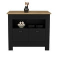 thumbnail image 4 of Kitchen Island with Drop Leaf, Wood Countertop Top, 2 Storage Door Cabinet ,Open Shelf, Stationary Kitchen Table for Home Coffee Bar, Black, 4 of 7
