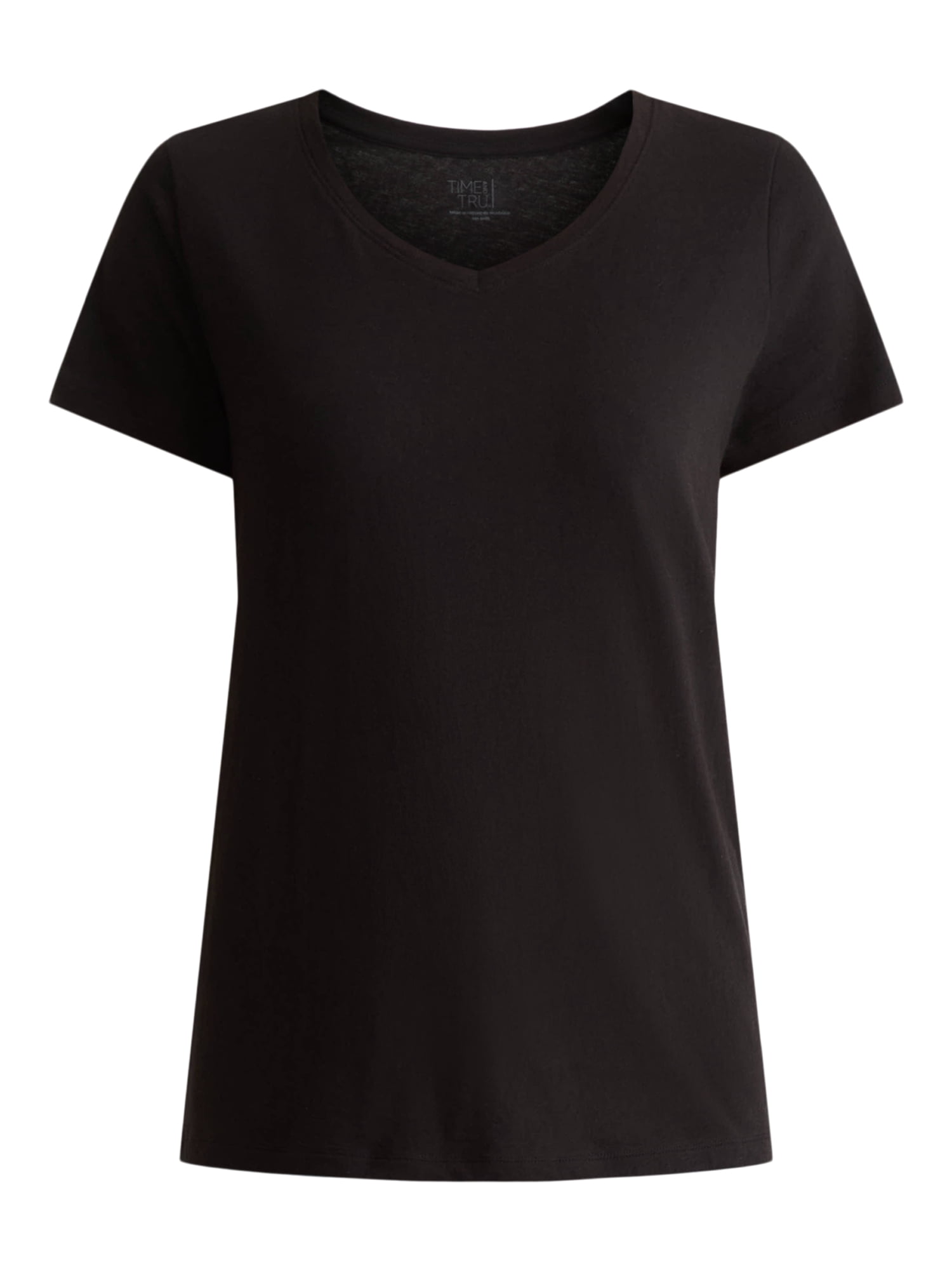 Time and Tru Women's Cotton V-Neck Tee with Short Sleeves, Sizes XS-4X
