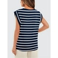 thumbnail image 5 of Chiclily Cap Sleeve Tank Tops for Women Summer Casual Basic T-Shirts, Navy Blue Stripe L, 5 of 6
