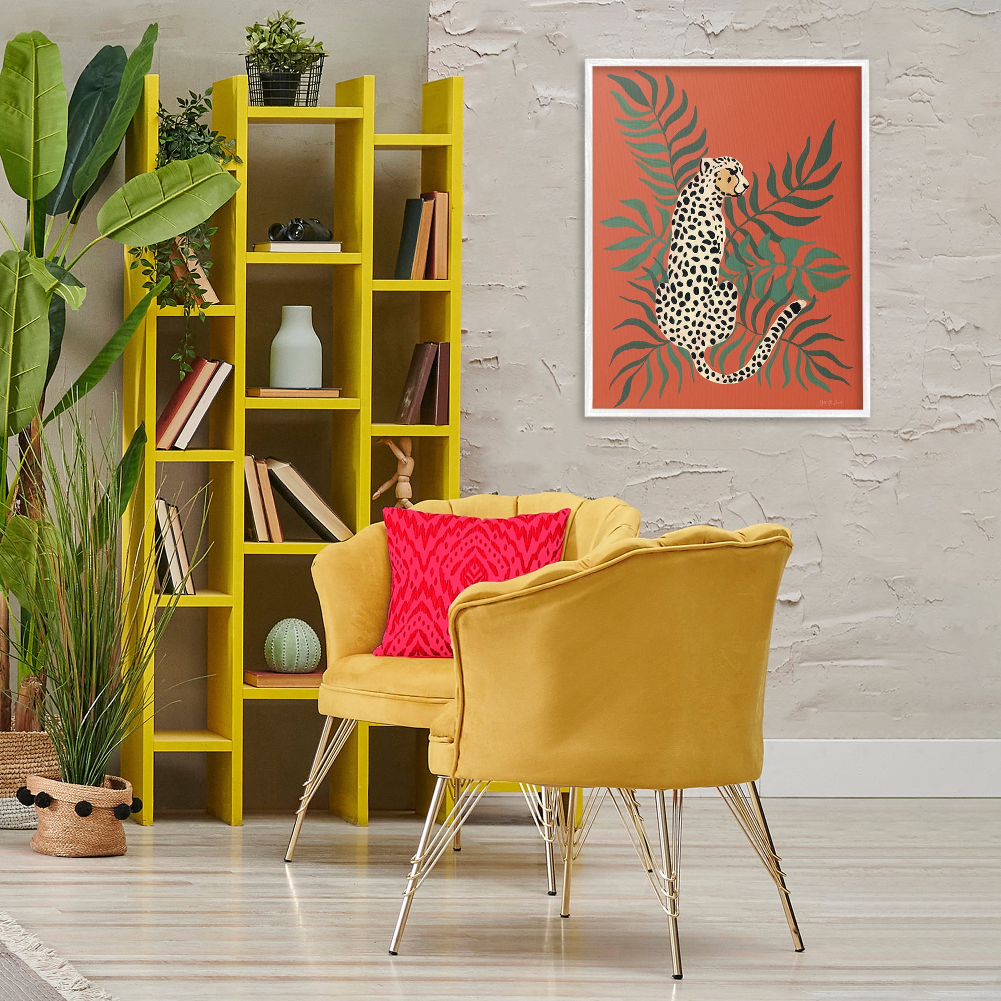 Stupell Industries Leopard & Palm Leaves Animals & Insects Painting White Framed Art Print Wall Art, 24 x 30