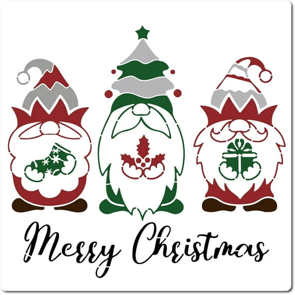 Large Merry Christmas Stencils 12x12 Inch Reusable Christmas Dwarf Stencil Template Signs Decoration for Painting on Wood Wall Scrapbook Card Floor Canvas and Tile Drawing White 1pc