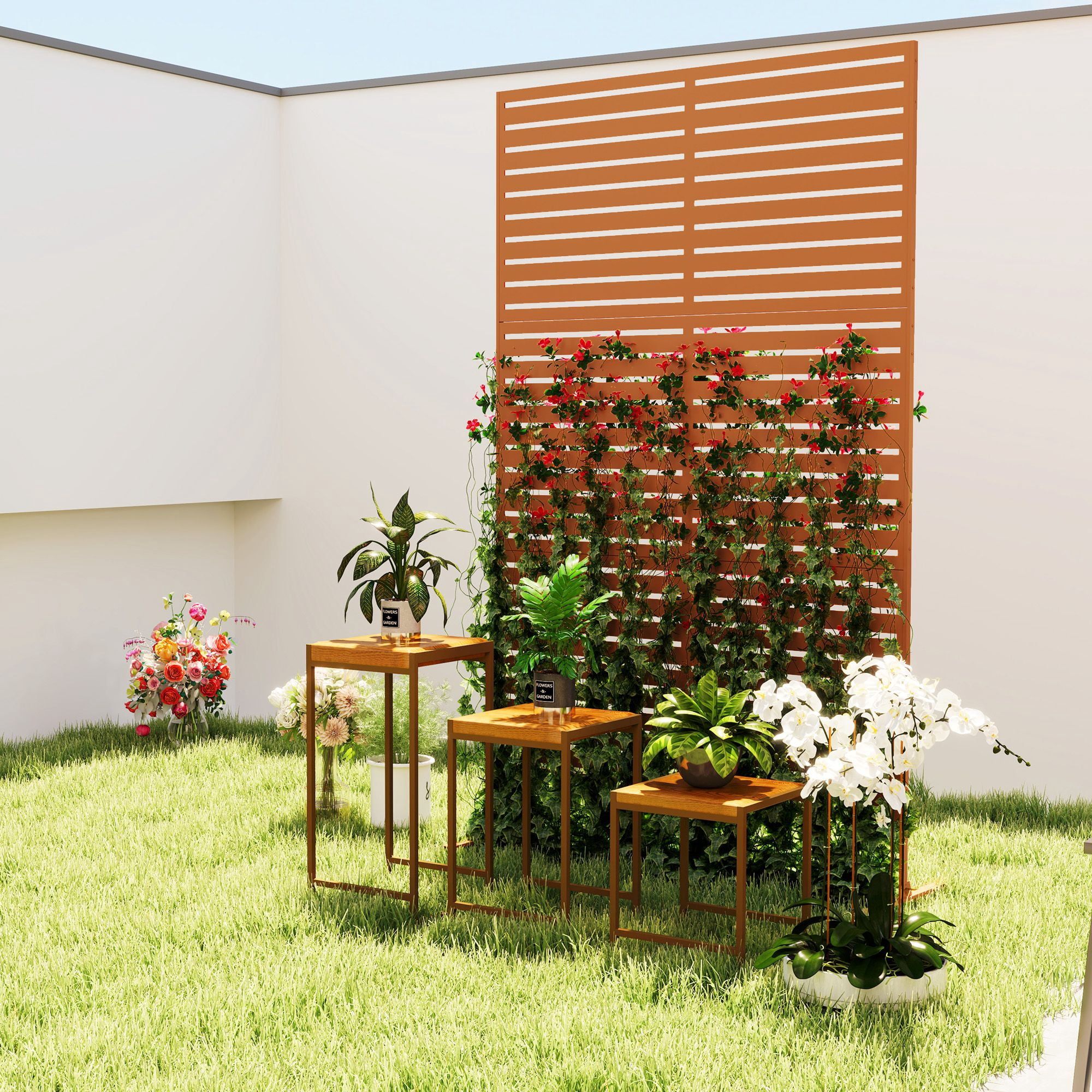 Alvantor 78" H x 48" W Decorative Brown Metal Privacy Screen Fence