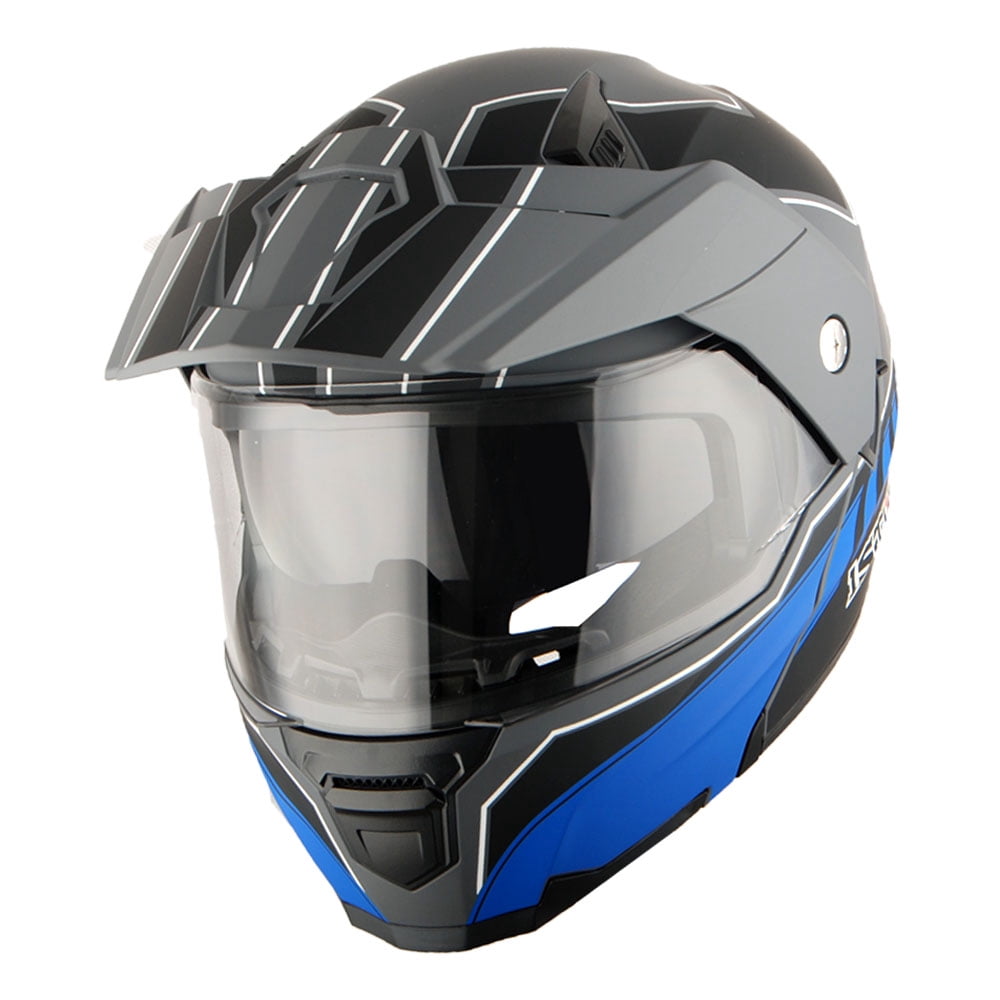 1Storm New Motorcycle Modular Flip up Full Face Helmet Dual Visor: HJK910 DSPORT Race Blue