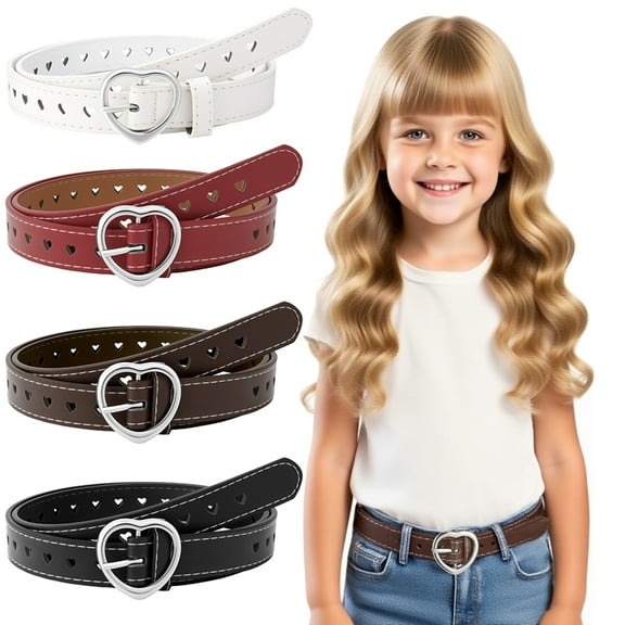 Bocaoying 4 Pcs Girls Belt With Heart Shape Metal Buckle, Elastic Stretch Adjustable Waist Belt for Girls Jeans Dress