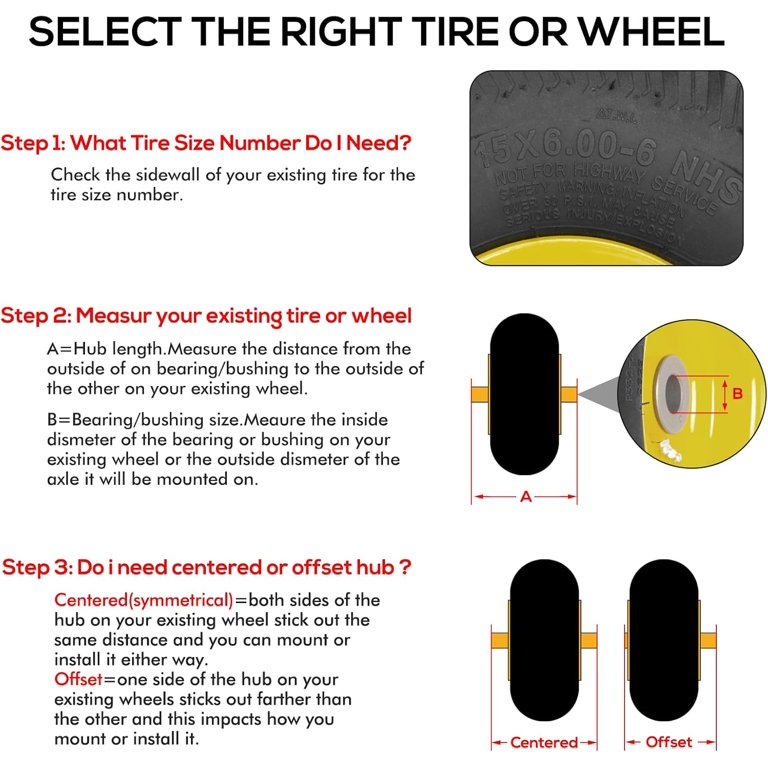 2 Pack 15x6.00-6 Solid Flat-Free Lawn Mower Tires & Wheels - Front Replacement For John Deere, Husqvarna