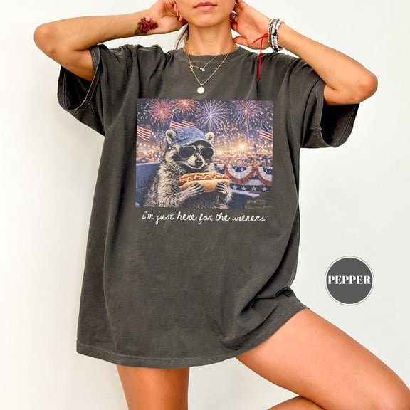 Just Here For The Wieners T-Shirt, Raccoon 4th of July Tee, Fourth Independence Day Gift, Unisex Cotton T-Shirt, Size S-3XL