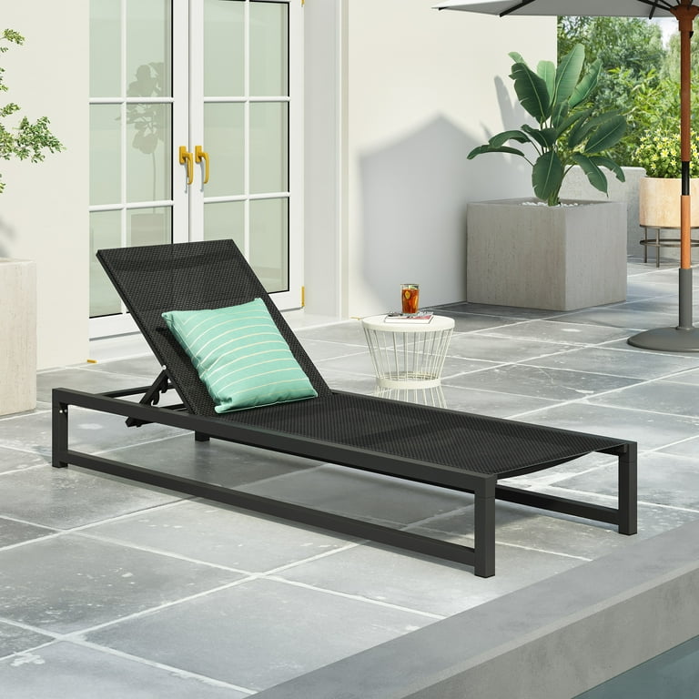 Noble House Modesta Outdoor Aluminum Chaise Lounge with Mesh Seating Black