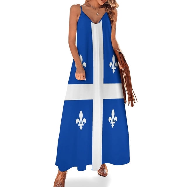 Nuevo vestido sin mangas con la bandera de Quebec Fleurdelisé vestido de verano suelto vestido de verano