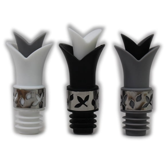 SOGA Wine Stoppers, Rabbit Wine and Beverage Bottle Stoppers Opener - Silicone Wine Pourer Bottle Stoppers Set of 3 Black, White, Grey