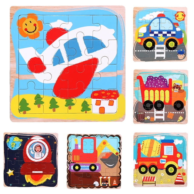 Gwong Juguete Dibujos animados de madera avión cohete coche mosaico jigsaw puzzles board desarrollo juguete niños Gwong 30001189