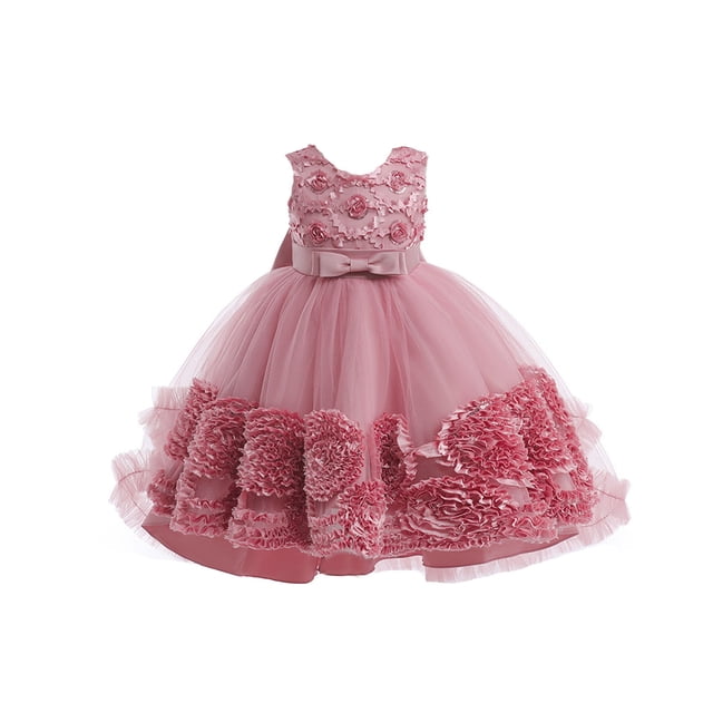 GPOECD Robes pour Filles, Robe Formelle de Performance Piano pour Fillettes, Robe Longue d'Été pour Défilé Rose,120