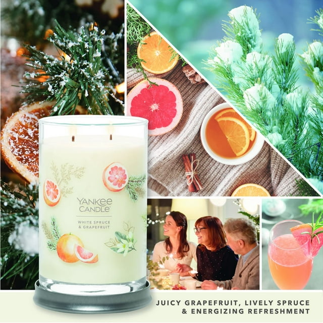 Yankee Candle White Spruce & Grapefruit Scented, Signature 20oz Large Tumbler 2-Wick Candle, Over 60 Hours of Burn Time, Christmas | Holiday Candle