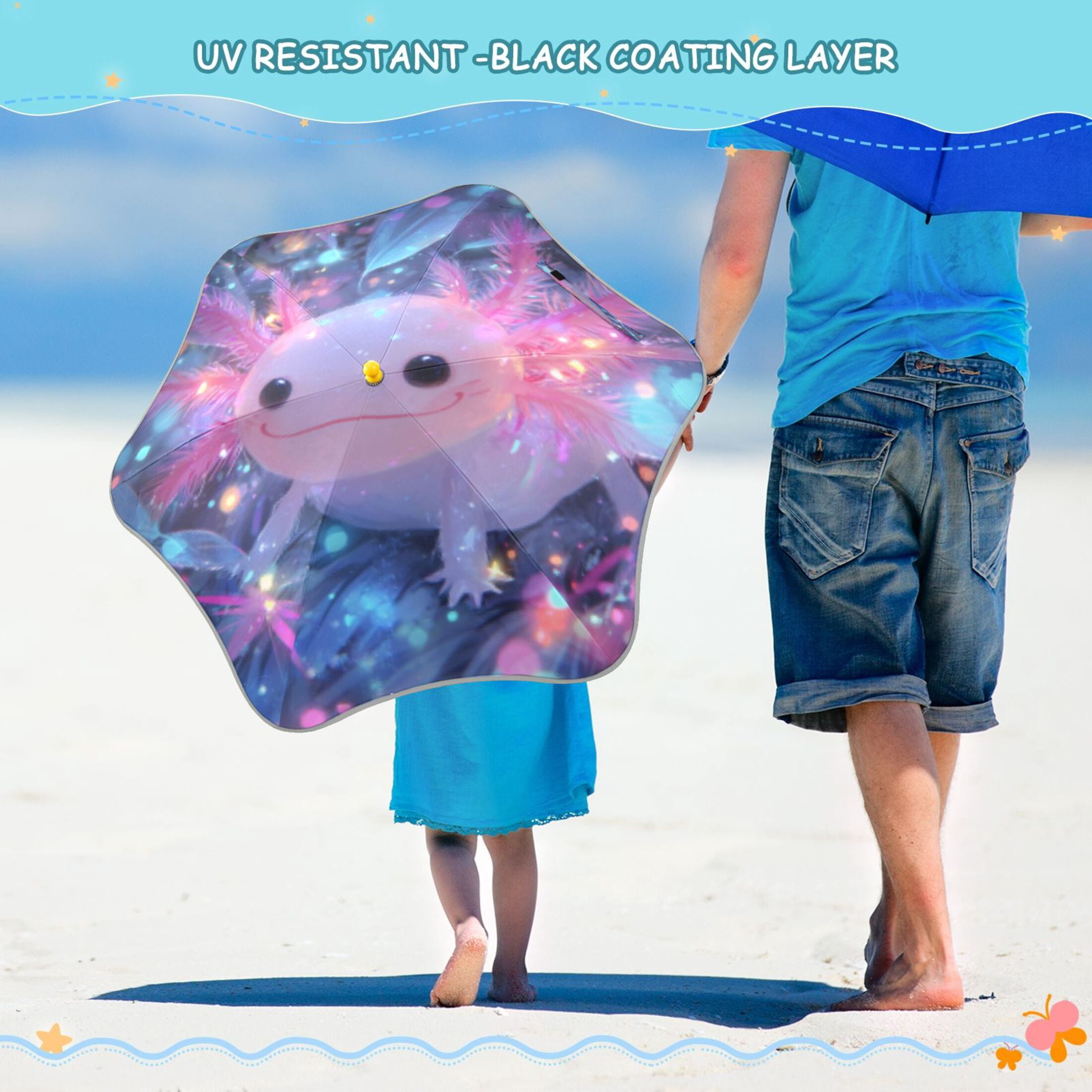 BZSMCE Folding Umbrellas Rain & UV Protection Windproof In Axolotl in Sparkle Pattern