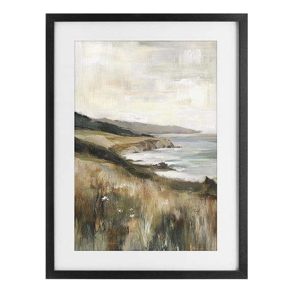 Stupell Industries Coastal Northern Coast Seaside Landscape Black Framed Print Under Glass, 14 x 20, by Petals Prints Design