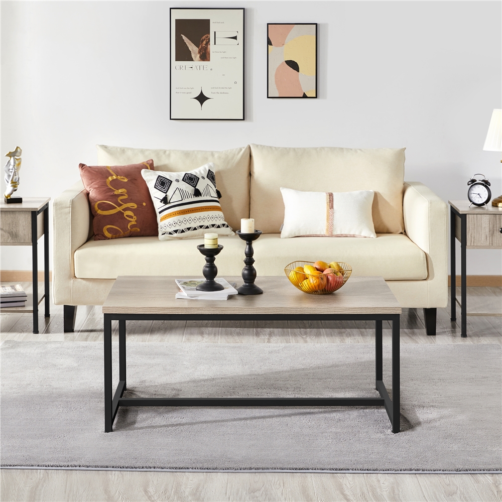 Alden Design Industrial Wood and Metal Coffee Table, Rustic Gray - image 3 of 10