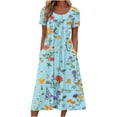 thumbnail image 2 of Zyloft Plus Size Dresses for Women Summer Short Sleeve Round Neck Floral Printed Pocket Dress Blue XXL, 2 of 5