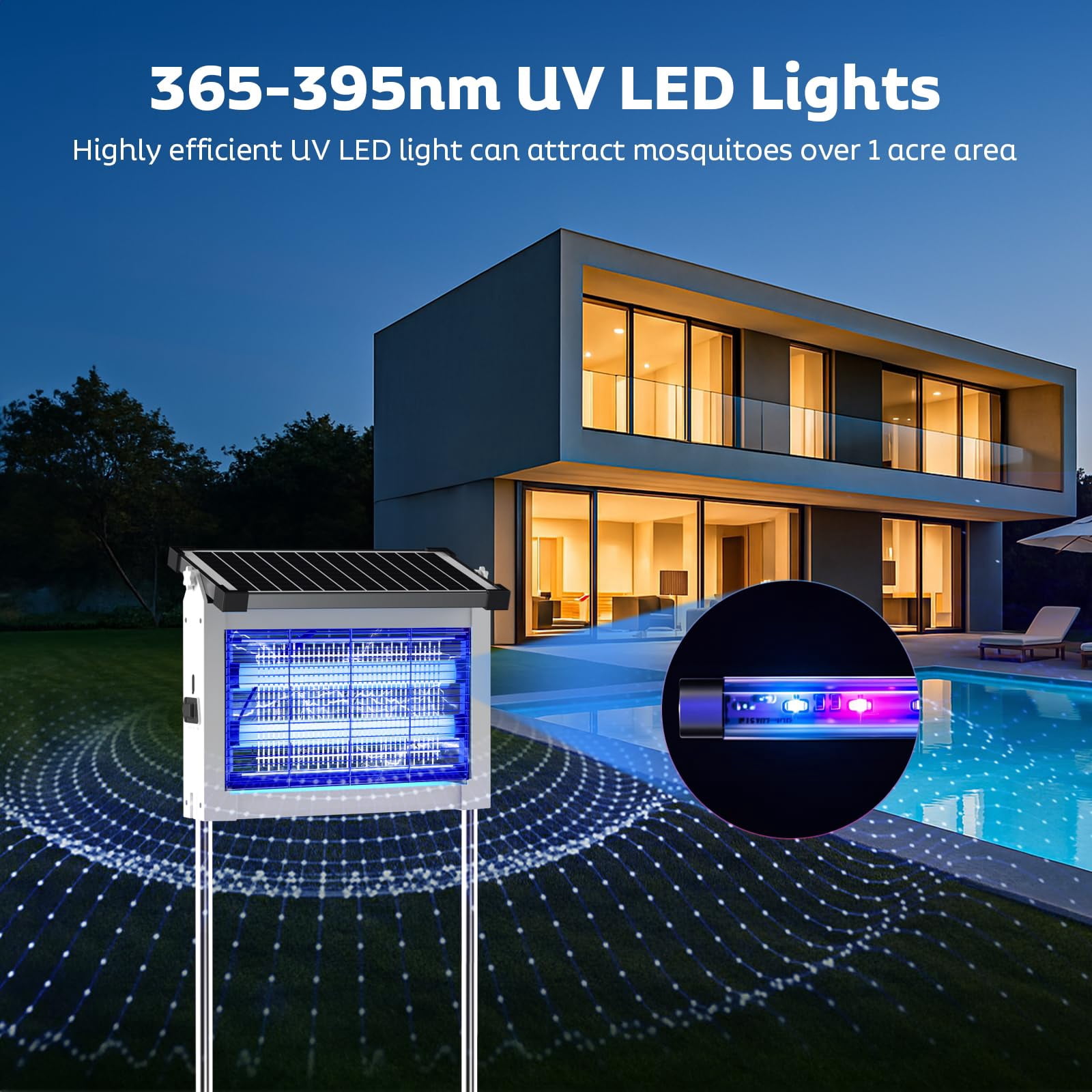 Solar Zapper Outdoor  Mosquito Waterproof Electric Fly Rechargeable Killer Lamp With 10w Panel 4500v Cordless For Backyard Patio Garden Rv Camping