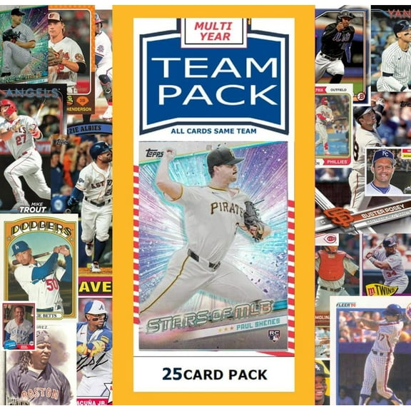 25 Card Multiyear Team Pack Pirates Paul Skenes 2024 2023 2025 Topps Stadium Club Archives Chrome Heritage Bowman