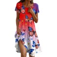 thumbnail image 2 of Maxi Dresses for Women 2026 Summer American Flag Print 4Th of July Dress Elegant Short Sleeve Flowy Beach Boho Dress, 2 of 5