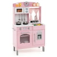 thumbnail image 1 of Costway Play Kitchen with 3 Adjustable Heights, Microwave, Stoves, Sink, Oven, Ice Maker Pink, 1 of 9