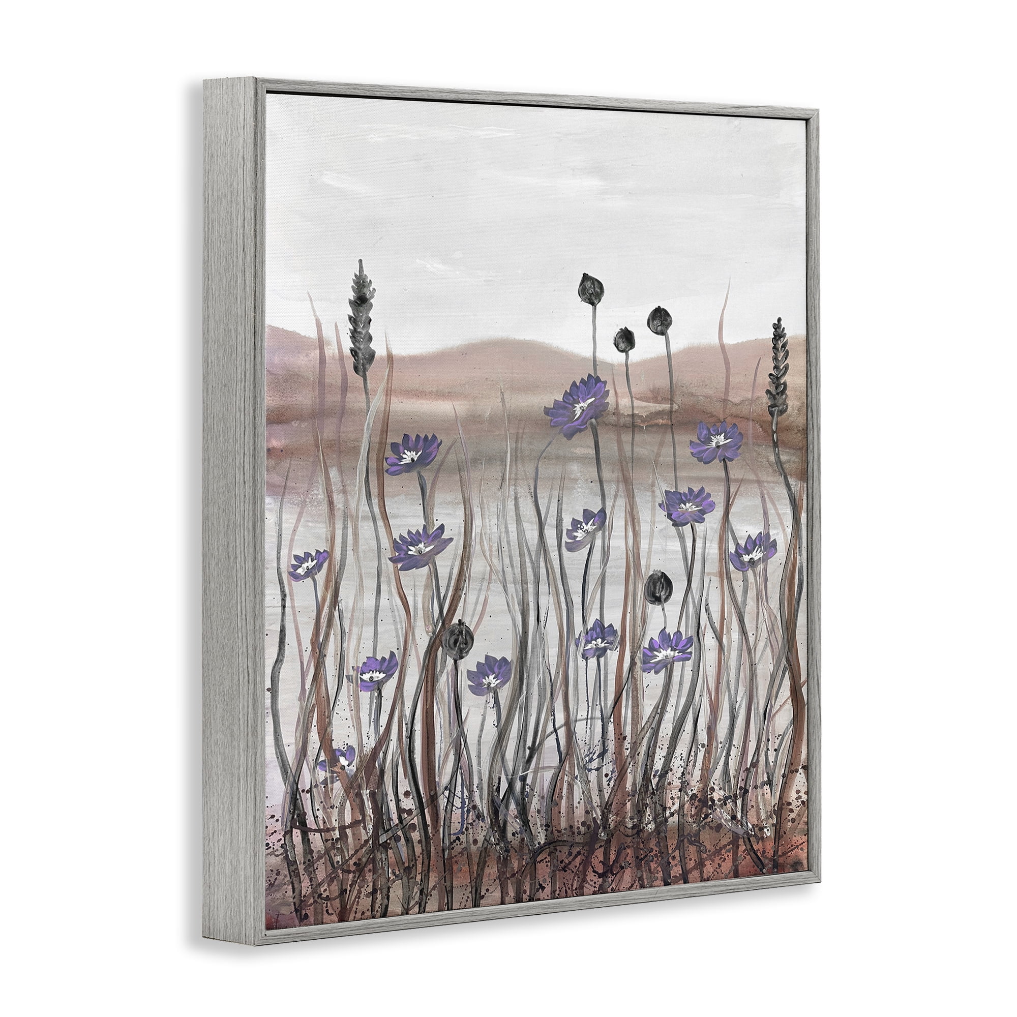 Stupell Industries Soft Lakeside Blooms Landscape Painting Gray Framed Art Print Wall Art, 11 x 14