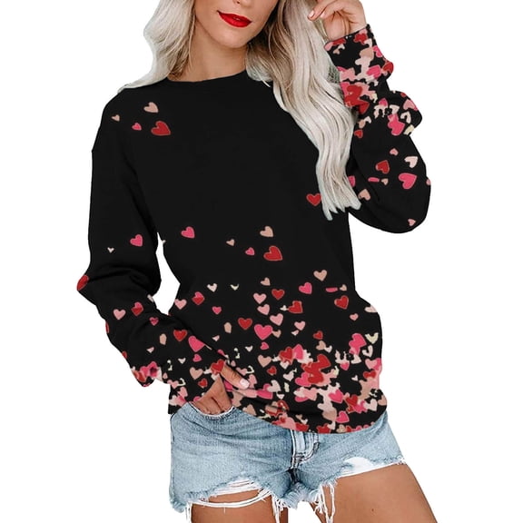 CAIXIA Womens Shirts Women's Casual Round Neck Long Sleeve Pullover Sweater Soft Valentine's Day Themed Comfortable Top,G