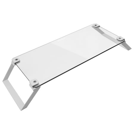 Macally Clear Computer Monitor Riser Stand [Tempered Glass], Desktop Screen Holder for TV Display & Laptop with Desk Shelf Storage Space for Keyboard - Sturdy Metal Frame Lifter & No Slip Pads - (Best Way To Clean Television Screen)