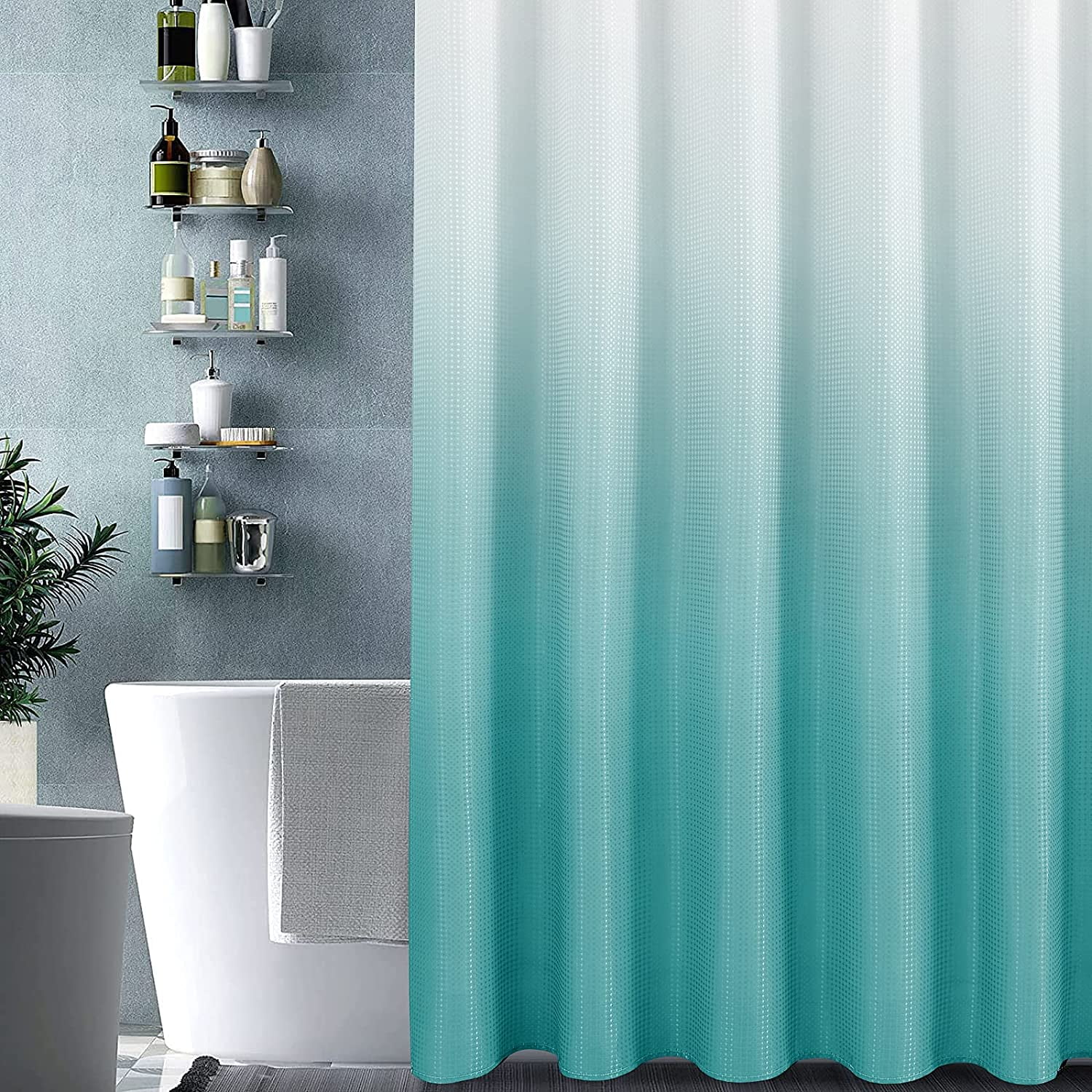 SPXTEX Teal Blue Shower Curtains for Bathroom 78 inches Long Waffle  Waterproof Shower Curtains Farmhouse Modern Square Textured Shower Curtains  with Hooks for Bathroom Decorative Shower Room 72 X 78 : 
