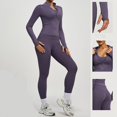 thumbnail image 4 of Telankuip Women's 2 Piece Yoga Sets Soft Long Sleeve Neck Zip-Up Top and High Waist Leggings Smooth Seamless Stretchy Gym Outfits for Home Workout Outdoor Running Purple XL, 4 of 4