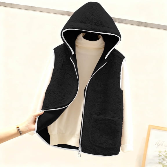 Womens Vestss Pocket Coat Short Jacket Winter Sleeveless Fleece Button Solid Hooded Outerwear Workout Jackets Long Puffer Puffy Thick Casual Comfy Vests for Woman