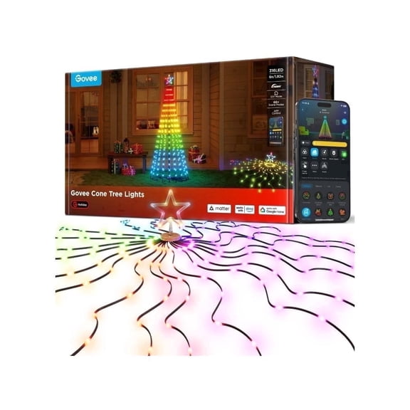 Govee Christmas Cone Tree Lights 6ft with 66 Scene Modes, Black, IP65 Waterproof for Holiday&Home Lighting Decor