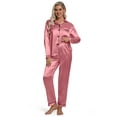 thumbnail image 2 of DAKIMOE Sleepwear Womens Silky Satin Pajamas Set Long Sleeve Nightwear Loungewear, Light Pink, XL, 2 of 8