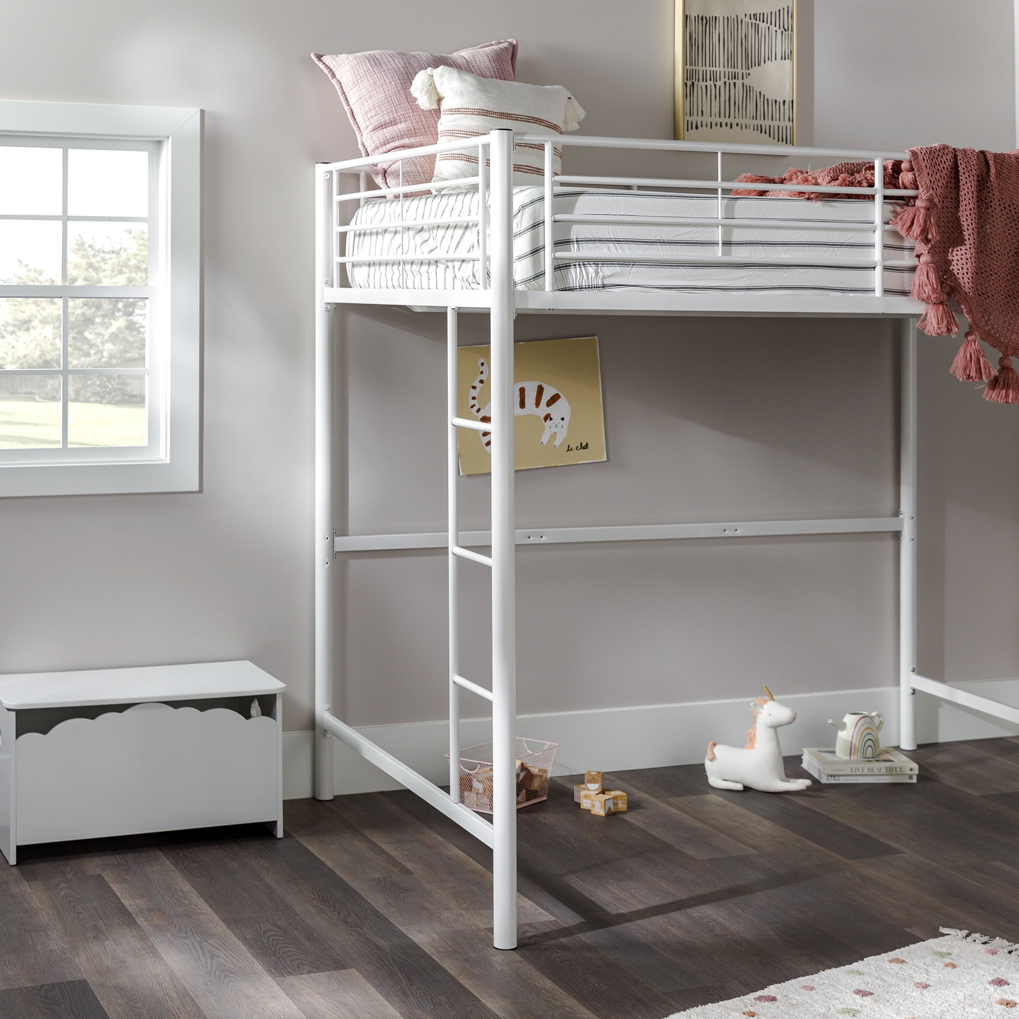 Walker Edison Full Size Premium Metal Loft Bed White Walmart