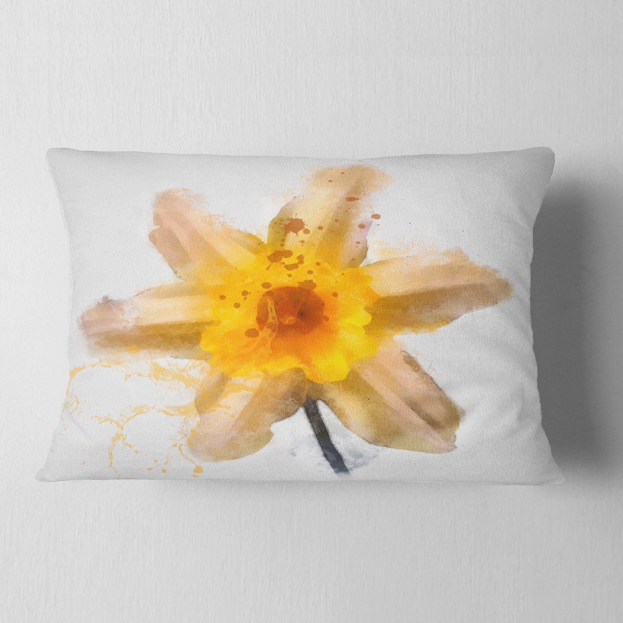 Designart Yellow Narcissus Sketch Watercolor - Floral Throw Pillow - 12x20