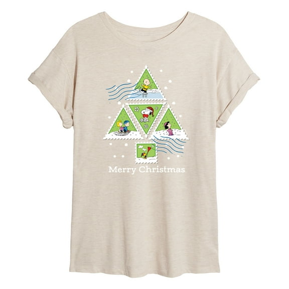 Peanuts - Christmas - Merry Christmas Triangle Tree Stamps - Women's Oversized T-Shirt