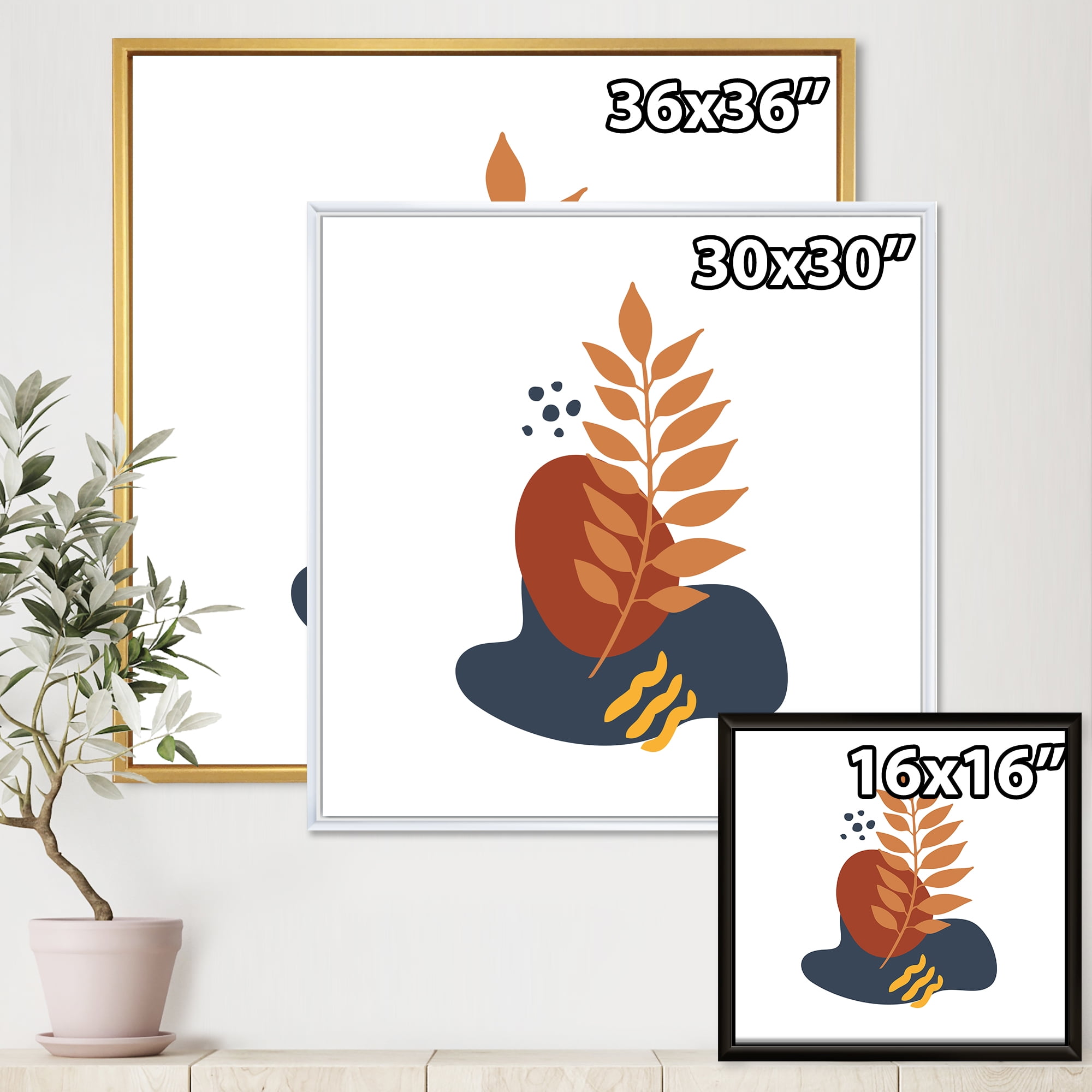 Designart 'Abstract Minimal Shapes Under Flowers VIII' Modern Framed Canvas Wall Art Print